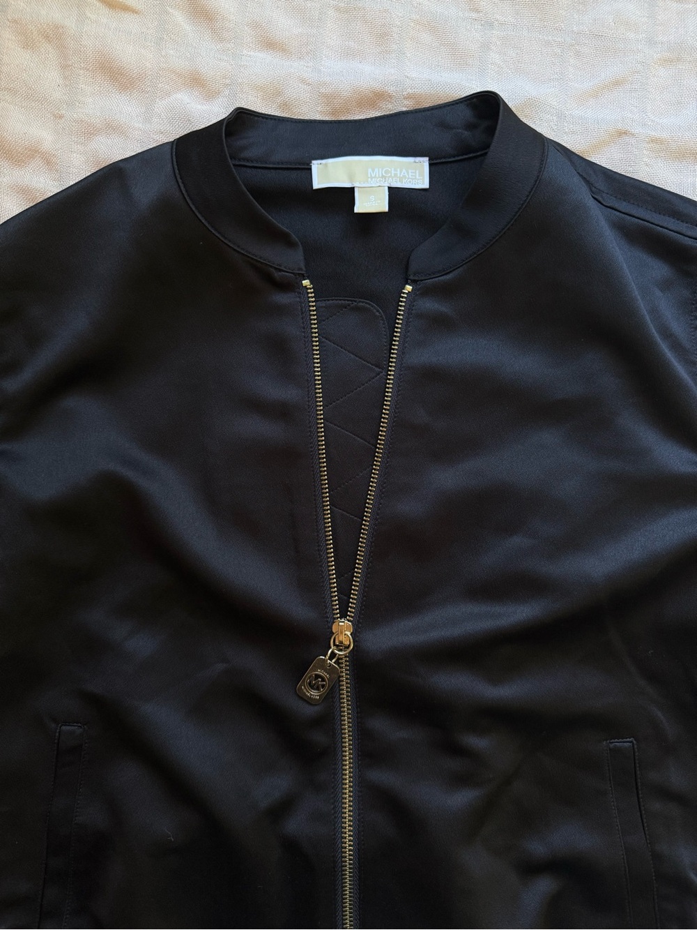 Michael Kors Black Bomber Jacket with Gold Hardware